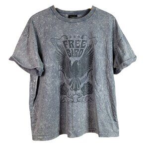 Zutter Free Bird Graphic T Shirt Gray Large Short Sleeve Acid Wash 100% Cotton